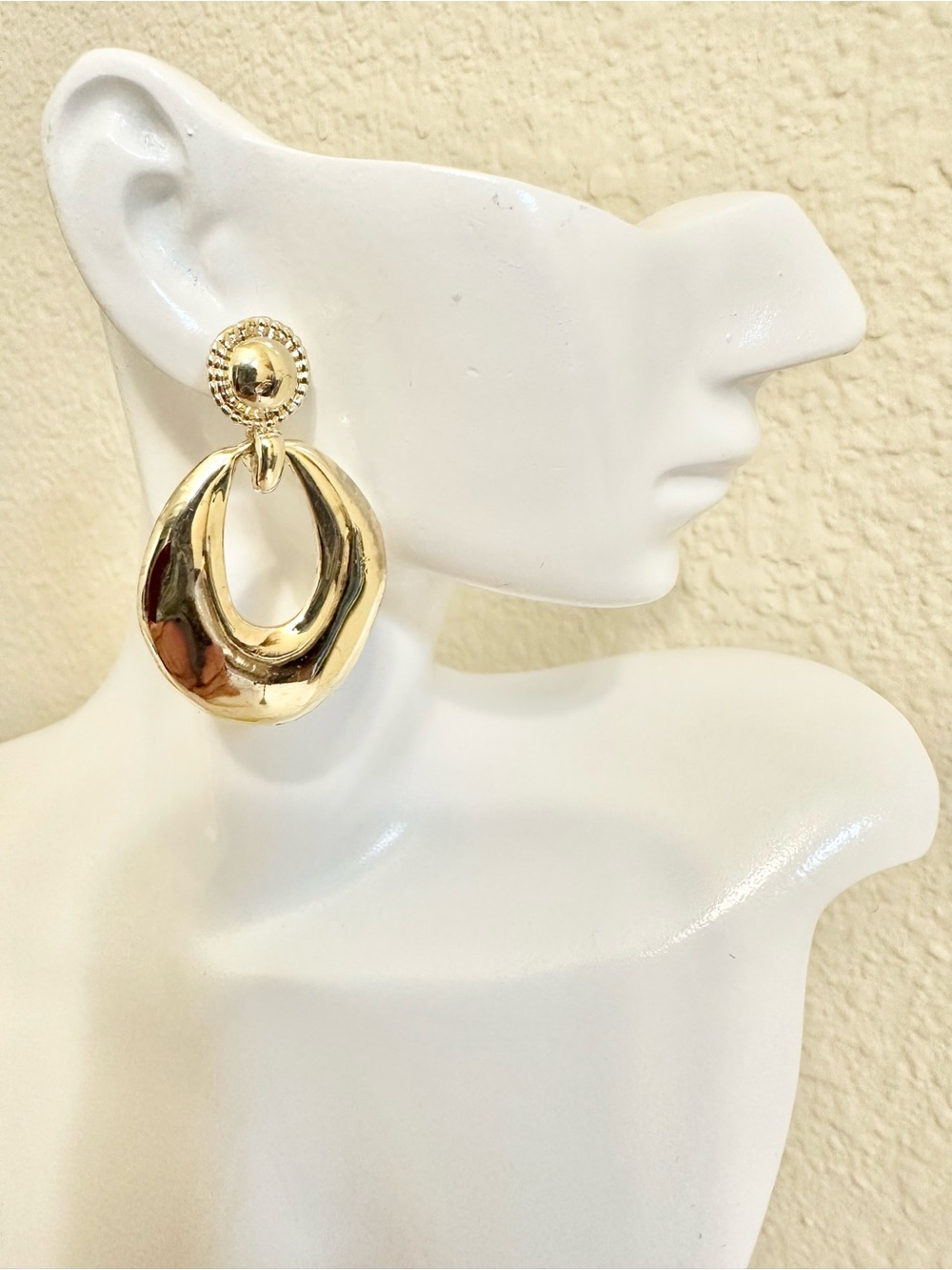 90s Vintage Gold Open Hoop Drop Earrings